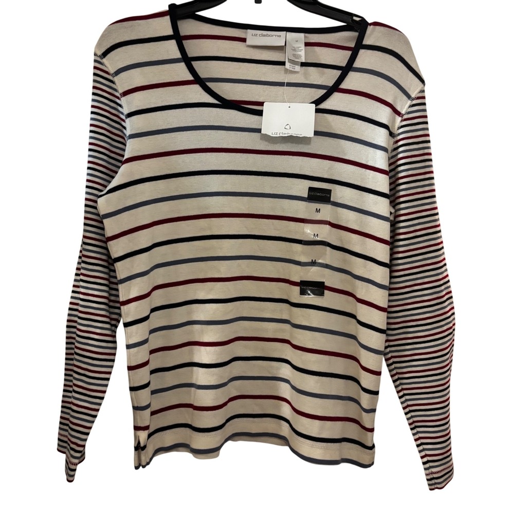Liz. Claiborne Women's Long Sleeve Sweater Sz M NWT Striped Multi Color